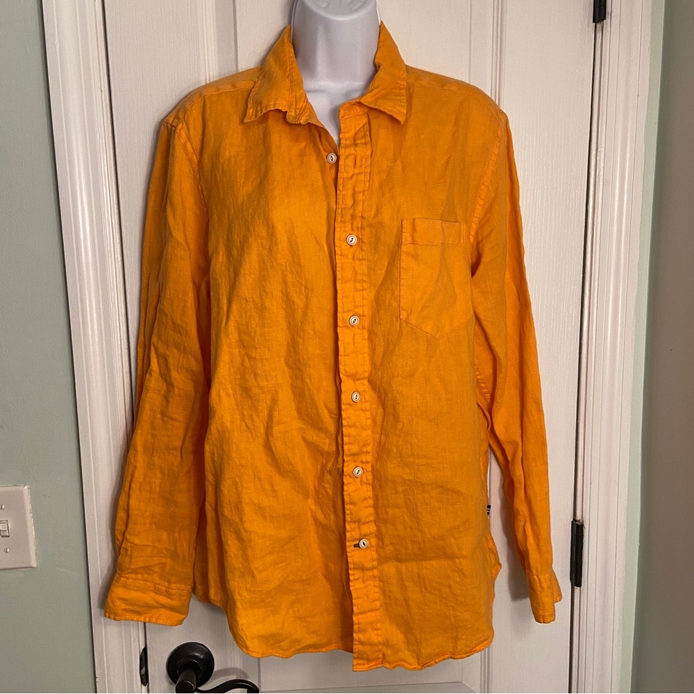 Orange long sleeve button up w/ pocket in front. Size M. Great condition